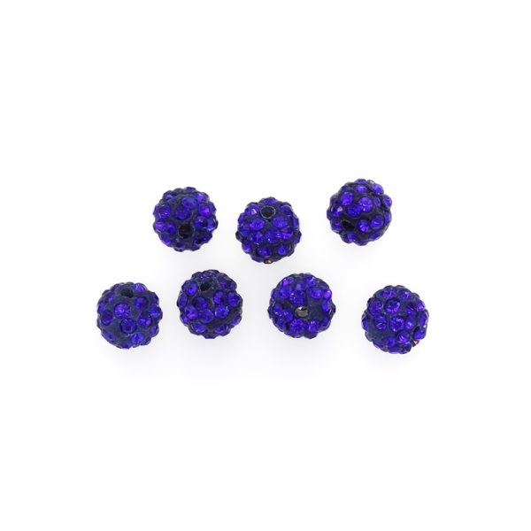 SHAMBALA TYPE - POLYMER WITH CRYSTALS - BALL - 10mm BLUE 09 - PACKAGE 100pcs. Hole-2.0mm