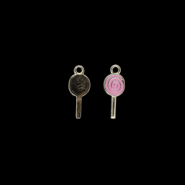 METAL BEADS WITH ENAMEL - UV - PENDANT - SUGAR LOLLIPOP 02 - 9x22x2mm GOLD AND PINK - PACKAGE 40pcs. Hole-2.0mm