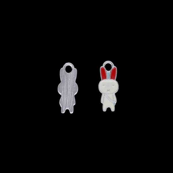 METAL BEADS WITH ENAMEL - UV - PENDANT - RABBIT 03 - 9x22x2mm LEAD AND WHITE-RED - PACKAGE 40pcs. Hole-3.0mm