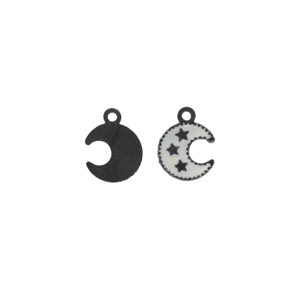 METAL BEADS WITH ENAMEL - UV - PENDANT - MOON WITH STARS 01 - 15x19x2mm BLACK AND WHITE - PACKAGE 40pcs. Hole-2.2mm