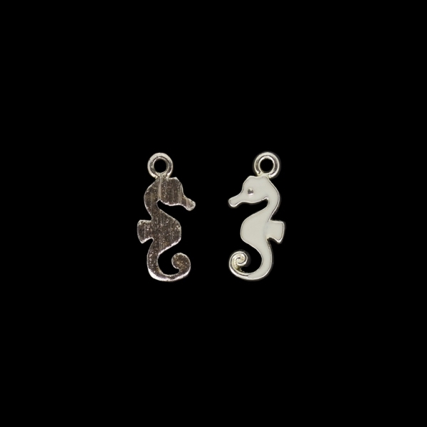 METAL BEADS WITH ENAMEL - UV - PENDANT - SEAHORSE 01 - 10x23x2mm GOLD AND ECRU - PACKAGE 40pcs. Hole-2.2mm