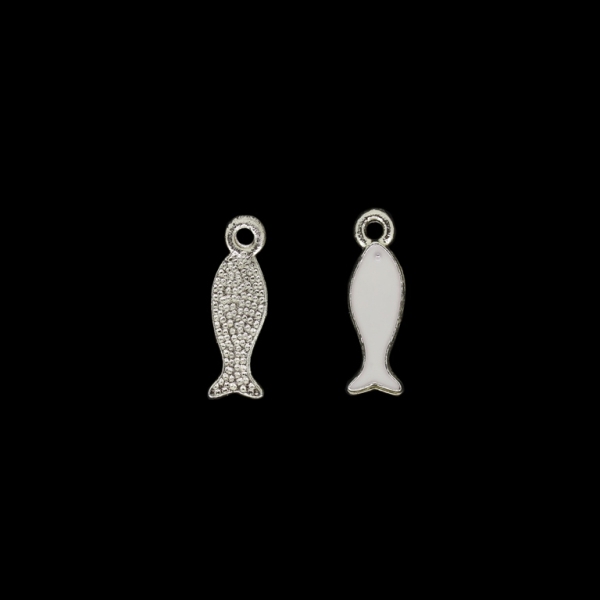 METAL BEADS WITH ENAMEL - UV - PENDANT - FISH 02 - 7x23x2mm GOLD AND WHITE - PACKAGE 40pcs. Hole-2.2mm