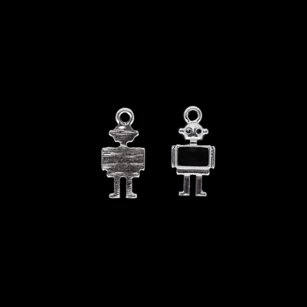 METAL BEADS WITH ENAMEL - UV - PENDANT - ROBOT 01 - 10x22x2mm NICKEL AND BLACK - 4pcs. Hole-2.2mm