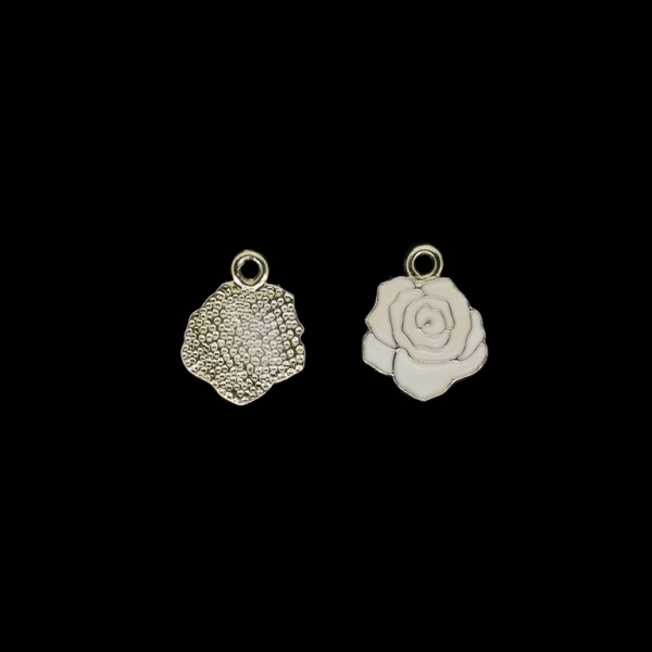 METAL BEADS WITH ENAMEL - UV - PENDANT - ROSE 03 - 14x18x2mm GOLD AND ECRU - PACKAGE 40pcs. Hole-2.2mm