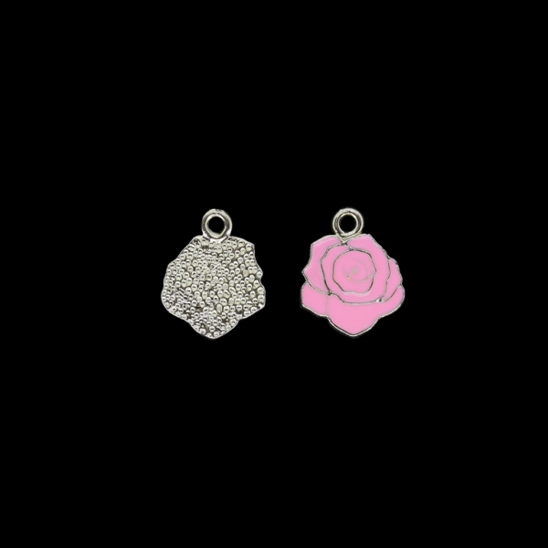 METAL BEADS WITH ENAMEL - UV - PENDANT - ROSE 03 - 14x18x2mm GOLD AND PINK (DARK) - PACKAGE 40pcs. Hole-2.2mm