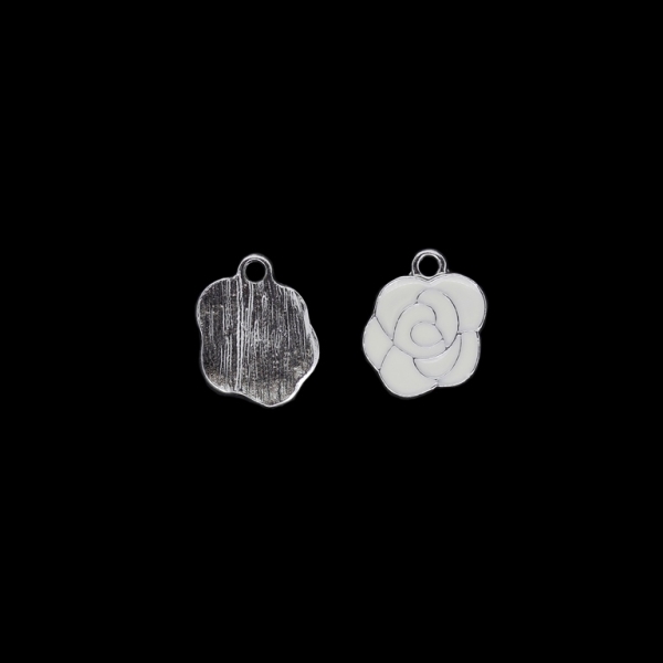 METAL BEADS WITH ENAMEL - UV - PENDANT - ROSE 04 - 14x17x2mm NICKEL AND WHITE - PACKAGE 40pcs. Hole-2.2mm