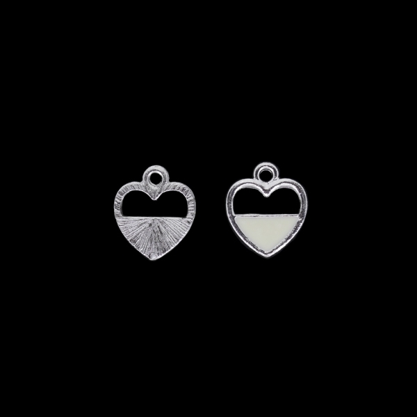 METAL BEADS WITH ENAMEL - UV - PENDANT - HEART 12 - 15x17x2mm NICKEL AND WHITE - PACKAGE 40pcs. Hole-2.2mm