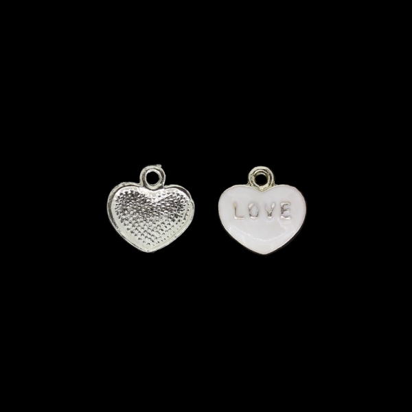 METAL BEADS WITH ENAMEL - UV - PENDANT - HEART LOVE 01 - 16x16x3mm GOLD AND WHITE - PACKAGE 40pcs. Hole-2.3mm