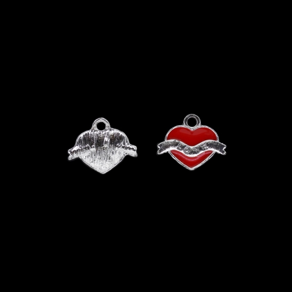 METAL BEADS WITH ENAMEL - UV - PENDANT - HEART LOVE 02 - 18x15x2mm NICKEL AND RED - PACKAGE 40pcs. Hole-2.3mm