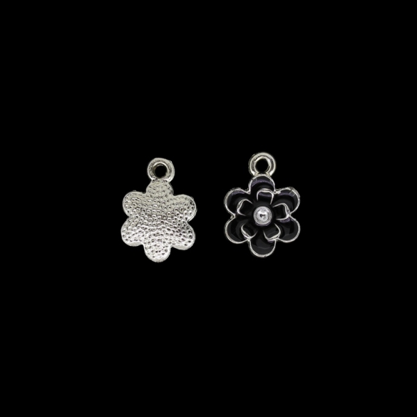 METAL BEADS WITH ENAMEL - UV - PENDANT - FLOWER 14 - 13x18x2mm GOLD AND BLACK - PACKAGE 40pcs. Hole-2.4mm