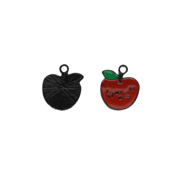 METAL BEADS WITH ENAMEL - UV - PENDANT - APPLE 02 - 16x19x2mm BLACK AND RED - PACKAGE 40pcs. Hole-2.5mm