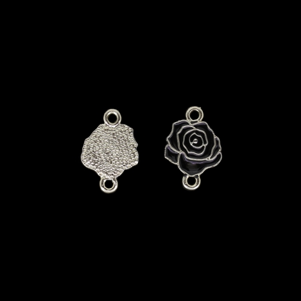 METAL BEADS WITH ENAMEL - UV - CONNECTING ELEMENT WITH 2 RINGS - ROSE 03 - 21x14x2mm GOLD AND BLACK - PACKAGE 40pcs. Hole-2.2mm