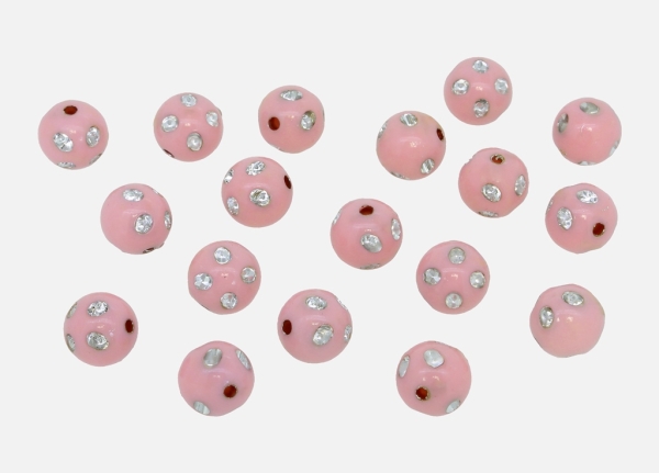 OPAQUE SILVER WASHED PLASTIC BEADS - SILVER THREAD - BALL POINTS - 10mm PINK - 50g Hole-1.8mm (102pcs.)