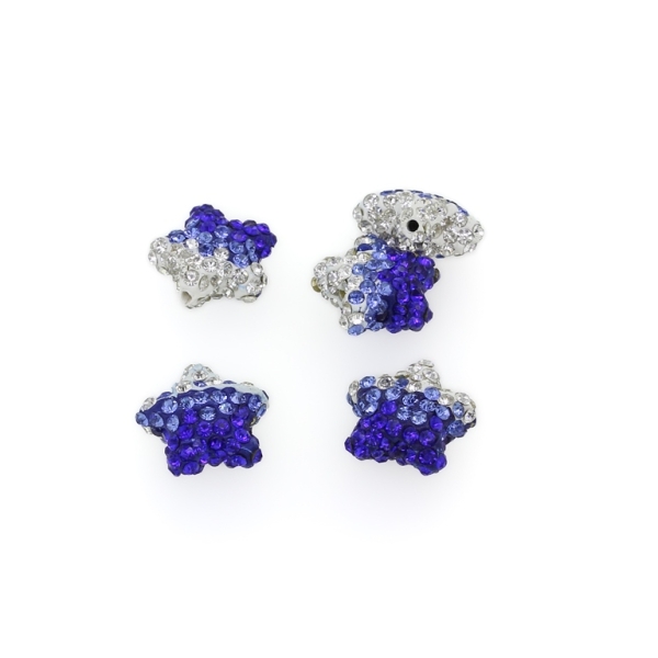 SHAMBALA TYPE FOR PIN - POLYMER WITH CRYSTALS - STAR - 16x15x8mm WHITE AND BLUE - 4pcs. Hole-1.0mm 