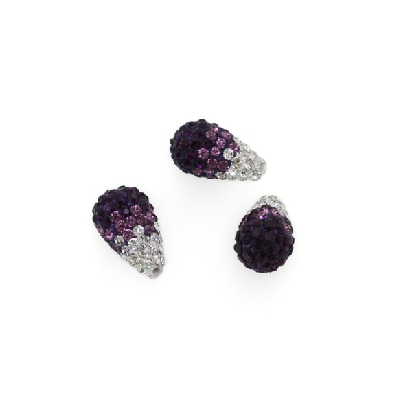 SHAMBALA TYPE FOR PIN - POLYMER WITH CRYSTALS - DROP - 11x19mm WHITE AND VIOLET (DARK) - 5pcs. Hole-1.5mm 