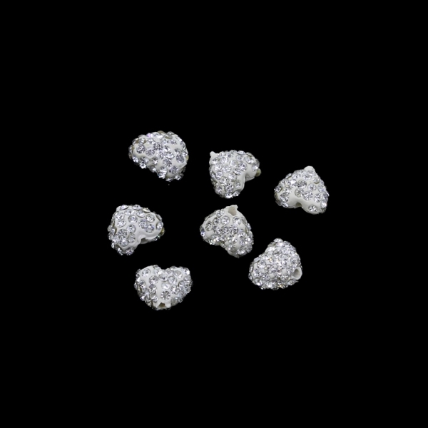 SHAMBALA TYPE - POLYMER WITH CRYSTALS - HEART - 9x10x6mm WHITE - 5pcs. Hole-1.5mm 