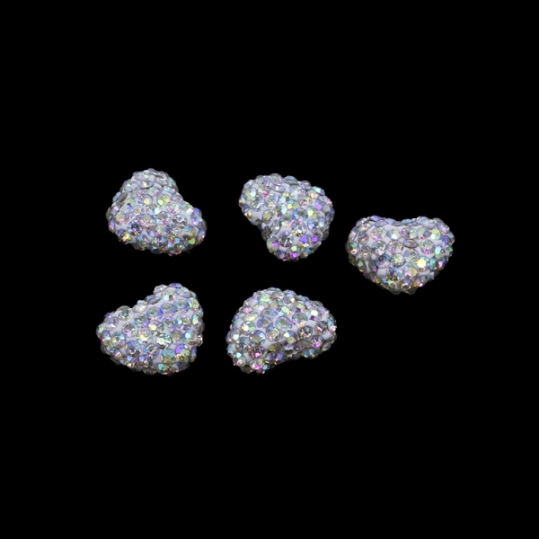 SHAMBALA TYPE FOR PIN - POLYMER WITH CRYSTALS - HEART - 16x13x8mm WHITE AB - 4pcs. Hole-1.0mm 