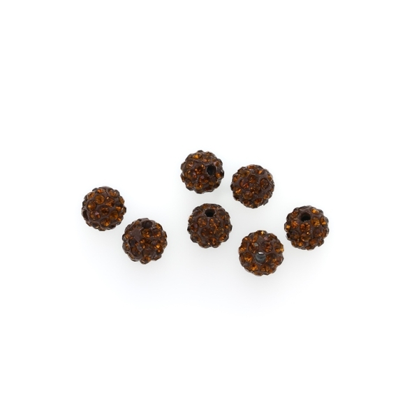 SHAMBALA TYPE - POLYMER WITH CRYSTALS - BALL - 8mm BROWN 04 - 10pcs. Hole-1.8mm 