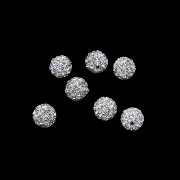 SHAMBALA TYPE - POLYMER WITH CRYSTALS - BALL - 10mm WHITE 01 - 10pcs. Hole-2.0mm 