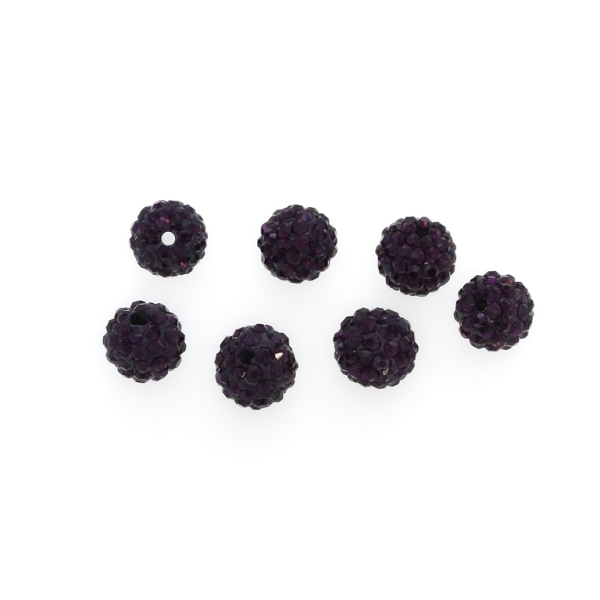 SHAMBALA TYPE - POLYMER WITH CRYSTALS - BALL - 10mm VIOLET (DARK) 20 - 10pcs. Hole-2.0mm 