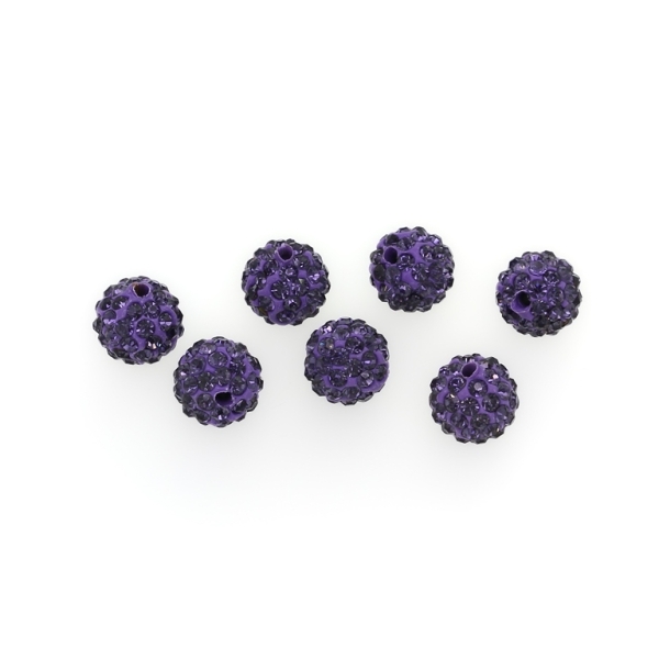 SHAMBALA TYPE - POLYMER WITH CRYSTALS - BALL - 10mm PURPLE 16 - 10pcs. Hole-2.0mm 