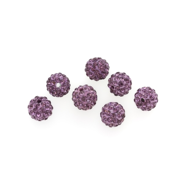 SHAMBALA TYPE - POLYMER WITH CRYSTALS - BALL - 10mm PURPLE (LIGHT) 18 - 10pcs. Hole-2.0mm 