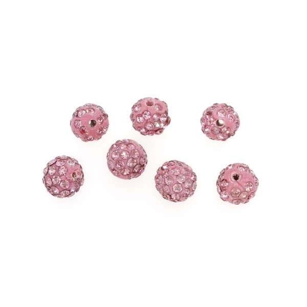 SHAMBALA TYPE - POLYMER WITH CRYSTALS - BALL - 10mm PINK 27 - 10pcs. Hole-2.0mm 