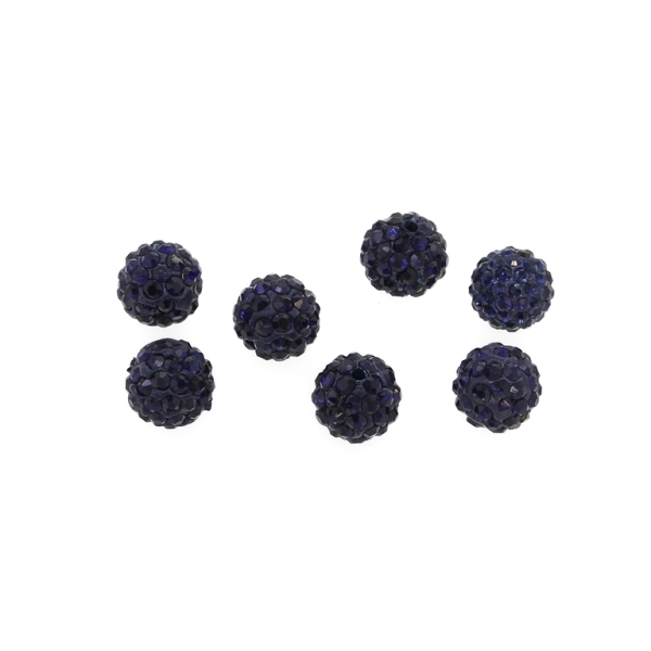 SHAMBALA TYPE - POLYMER WITH CRYSTALS - BALL - 10mm BLUE (DARK) 08 - 10pcs. Hole-2.0mm 