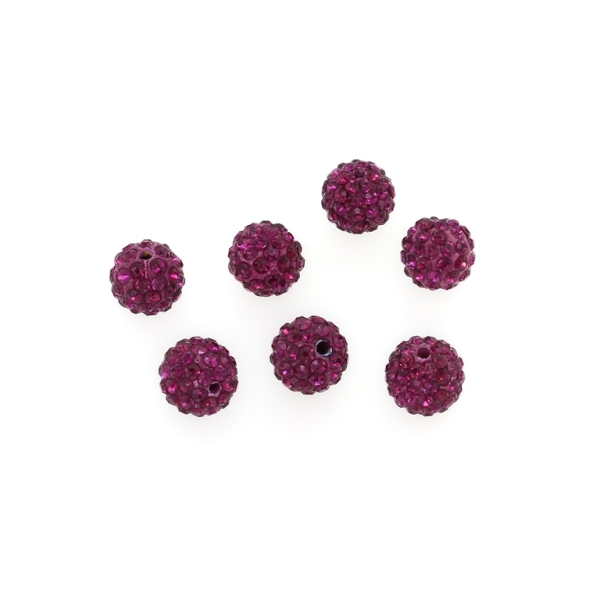 SHAMBALA TYPE - POLYMER WITH CRYSTALS - BALL - 10mm CYCLAMEN (DARK) 25 - 10pcs. Hole-2.0mm 