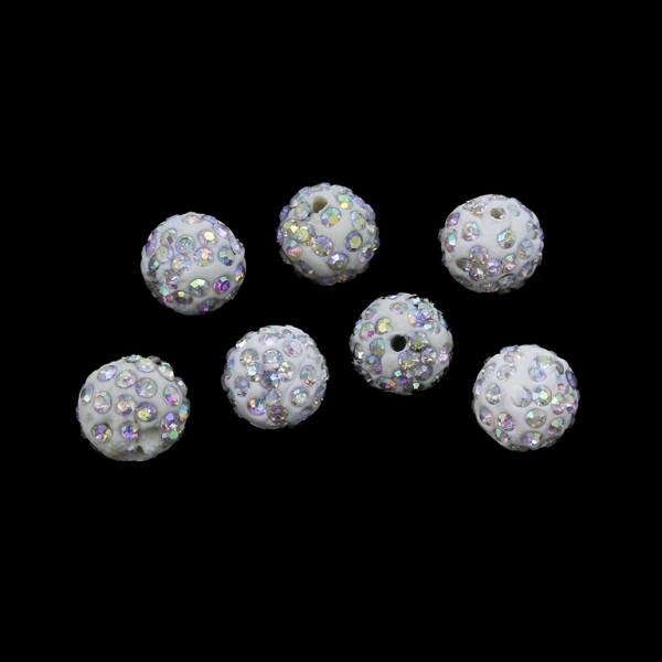 SHAMBALA TYPE - POLYMER WITH CRYSTALS - BALL - 12mm WHITE AB 14 - 5pcs. Hole-2.2mm 