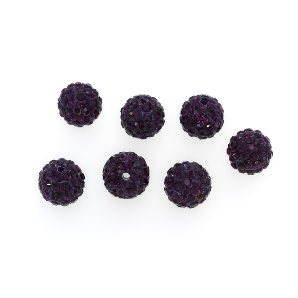 SHAMBALA TYPE - POLYMER WITH CRYSTALS - BALL - 12mm VIOLET (DARK) 20 - 5pcs. Hole-2.2mm 