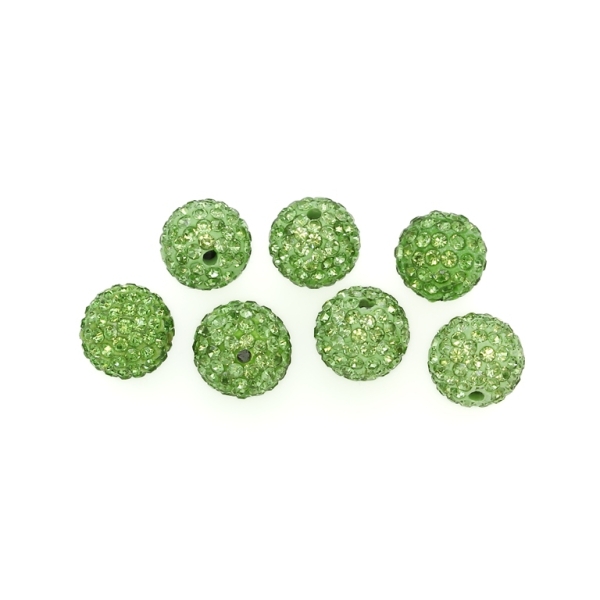 SHAMBALA TYPE - POLYMER WITH CRYSTALS - BALL - 12mm GREEN (LIGHT) 13 - 5pcs. Hole-2.2mm 