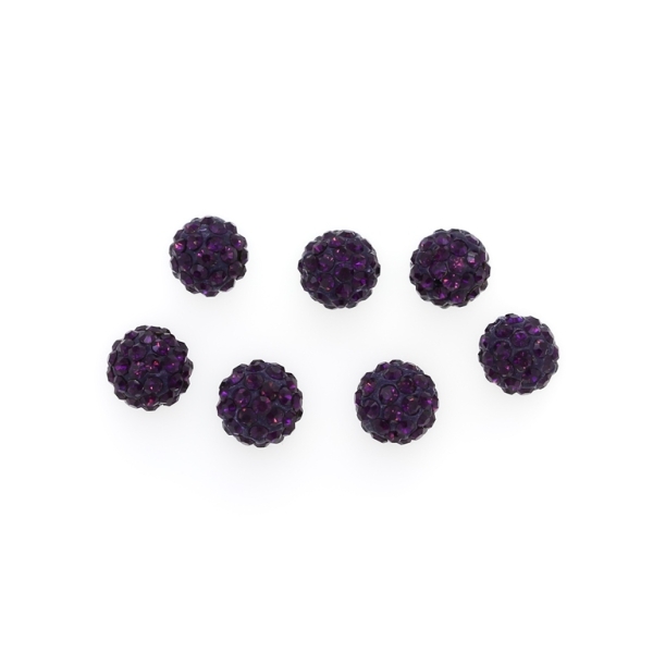 SHAMBALA TYPE FOR PIN - POLYMER WITH CRYSTALS - BALL - 10mm VIOLET (DARK) 20 - 10pcs. Hole-1.0mm 