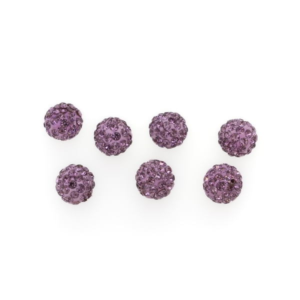 SHAMBALA TYPE FOR PIN - POLYMER WITH CRYSTALS - BALL - 10mm PURPLE (LIGHT) 18 - 10pcs. Hole-1.0mm 