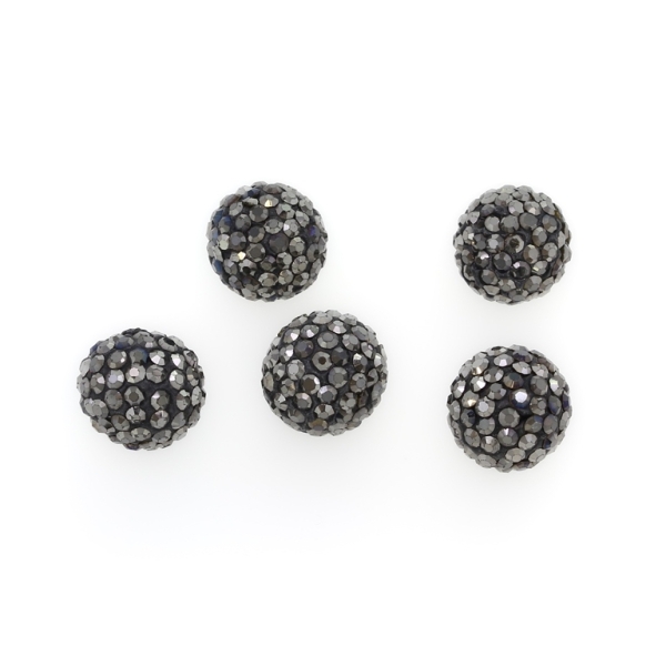 SHAMBALA TYPE FOR PIN - POLYMER WITH CRYSTALS - BALL - 14mm HEMATITE 19 - 5pcs. Hole-1.0mm 