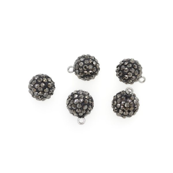 SHAMBALA TYPE - POLYMER WITH CRYSTALS - BALL WITH RING - 12mm HEMATITE 19 - 5pcs. Ring-2.0mm 