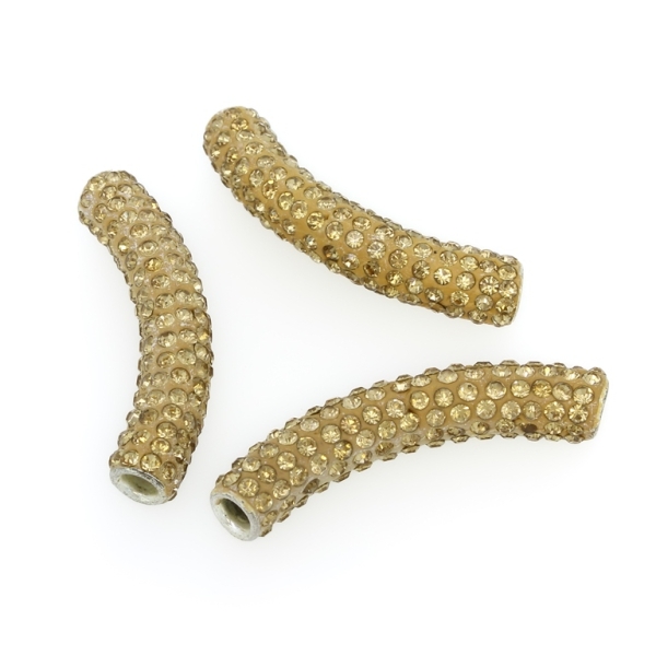 SHAMBALA TYPE - POLYMER WITH CRYSTALS - TUBE CURVED - 47x9mm GOLD - PACKAGE 10pcs. Hole-4.0mm