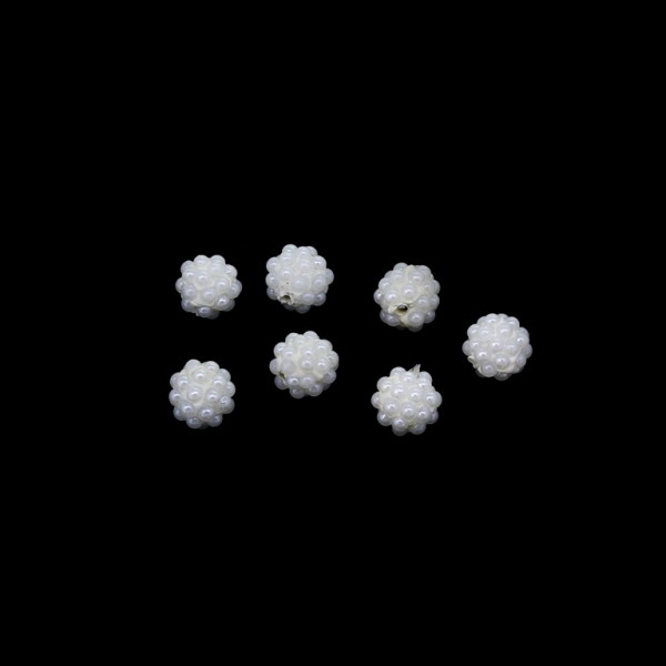 SHAMBALA TYPE FOR PIN - POLYMER WITH PEARLS - BALL - 8mm WHITE - PACKAGE 100pcs. Hole-1.0mm