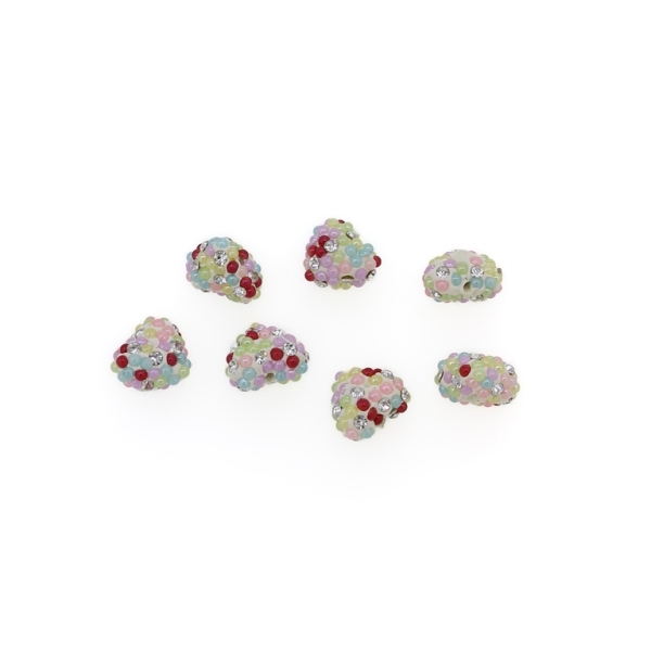 SHAMBALA TYPE FOR PIN - POLYMER WITH PEARLS AND CRYSTALS - HEART - 10x8x6mm WHITE AND MIX - 5pcs. Hole-1.0mm