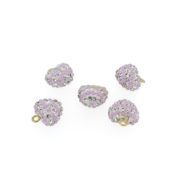 SHAMBALA TYPE - POLYMER WITH PEARLS AND CRYSTALS - HEART WITH RING - 13x14x9mm WHITE AND PURPLE (LIGHT) - 5pcs. Ring-2.0mm