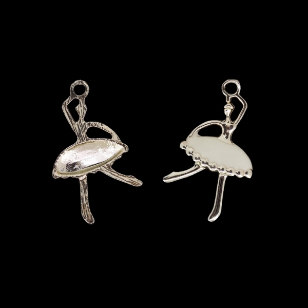 METAL BEADS WITH ENAMEL - UV - PENDANT - BALLERINA 02 - 20x35x3mm GOLD AND ECRU - PACKAGE 25pcs. Hole-2.7mm