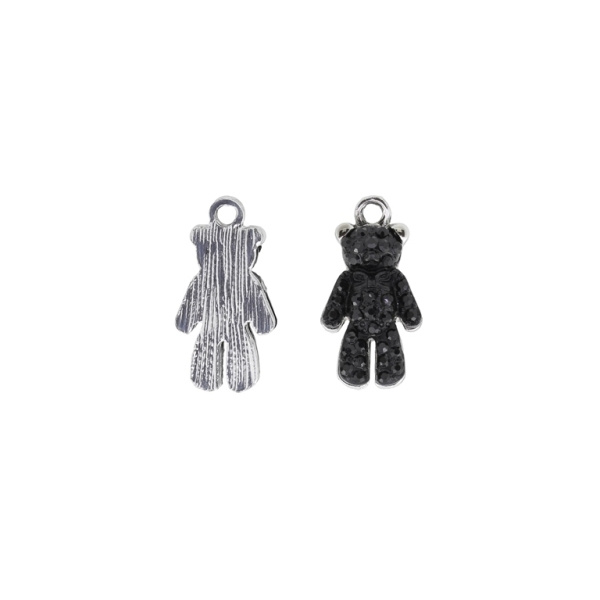 METAL BEADS WITH ENAMEL AND CRYSTALS - UV - PENDANT - BEAR 02 - 13x24x4mm NICKEL AND BLACK - 2pcs. Hole-2.3mm