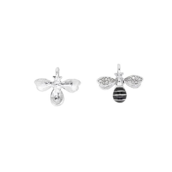 METAL BEADS WITH ENAMEL AND CRYSTALS - UV - PENDANT - BEE 03 - 21x17x4mm NICKEL AND BLACK - 2pcs. Hole-2.0mm