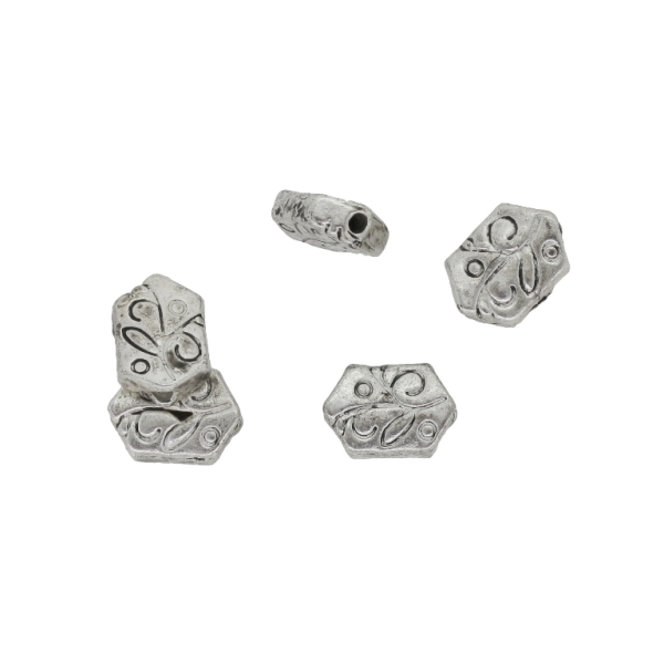 METAL BEADS - HEXAGON 01 RELIEF - 11x8x3mm NICKEL - 10pcs. Hole-1.6mm