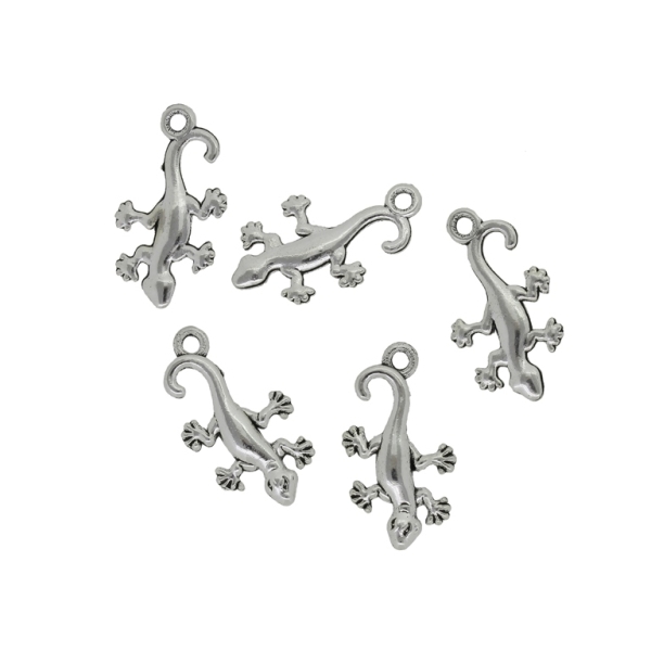 METAL BEADS - PENDANT - SALAMANDER LIZARD 01 - 12x22x2mm NICKEL - 8pcs. Hole-1.8mm