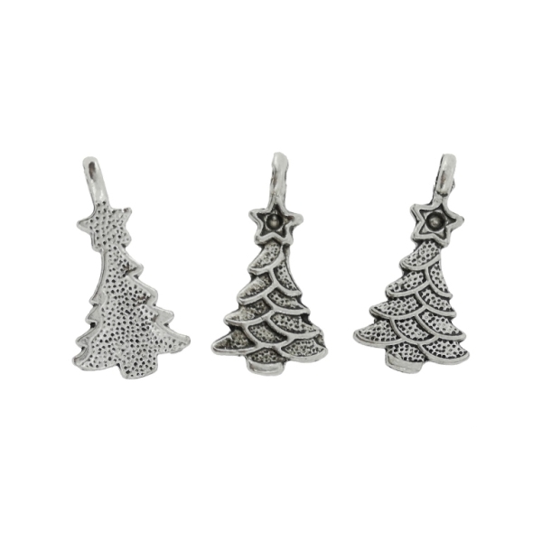 METAL BEADS - PENDANT - CHRISTMAS TREE 01 - 11x21x2mm NICKEL - 10pcs. Hole-1.5mm