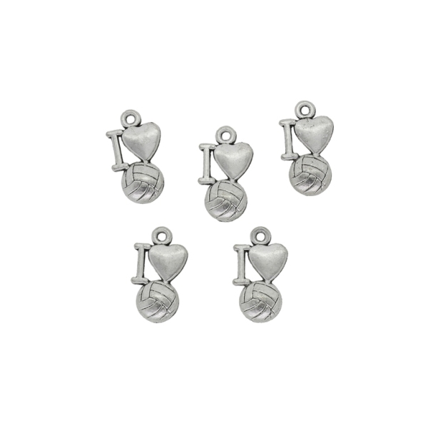 METAL BEADS - PENDANT - I LOVE FOOTBALL - 9x16x3mm NICKEL - 8pcs. Hole-1.4mm