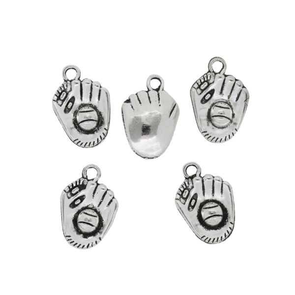 METAL BEADS - PENDANT - BASEBALL GLOVE 01 - 14x21x5mm NICKEL - 4pcs. Hole-2.5mm