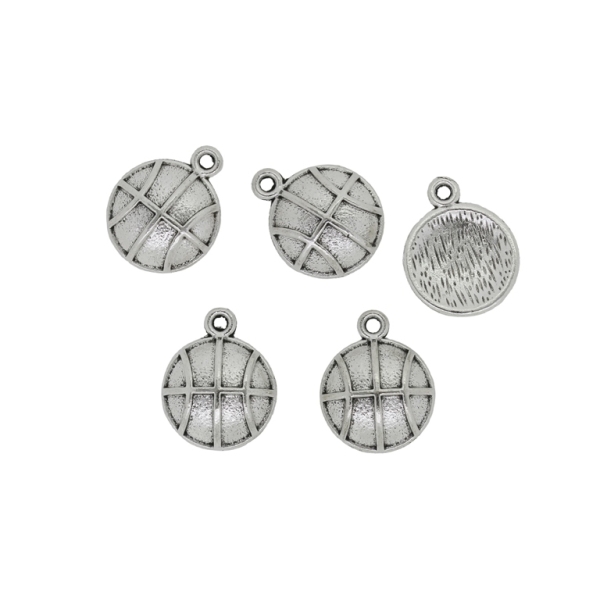 METAL BEADS - PENDANT - BASKETBALL 01 - 14x17x4mm NICKEL - 4pcs. Hole-1.7mm