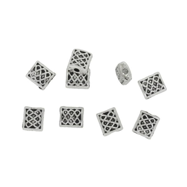 METAL BEADS - RECTANGLE RELIEF GRID - 7x6x3mm NICKEL - PACKAGE 200pcs. Hole-1.6mm